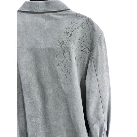 Terry Lewis Sage All Leather Floral Embroidery    suede Jacket and skirt 1X - Picture 9 of 16